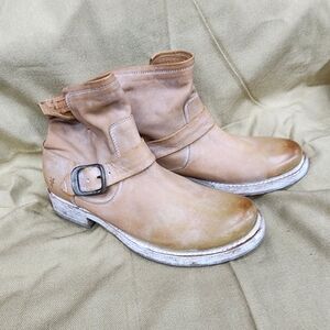 Frye Natalie Genuine Leather Light Tan Ankle Short Pull On Bootie Size 8